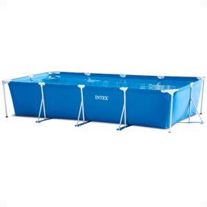 Intex 9.8ft x 6.6ft x 29.5in (300cm x 201cm x 75cm) Rectangular Above Ground Pool with Metal Frame & Flow Control Valve – Easy Setup Family Backyard Pool – 4,500L Capacity – Blue