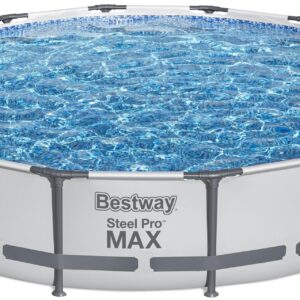 Bestway Steel Pro MAX 12ft (3.66m) x 30in (76cm) Round Above Ground Swimming Pool Set with Filter Pump – 6,473L Capacity – Durable Metal Frame Family Outdoor Pool – Gray